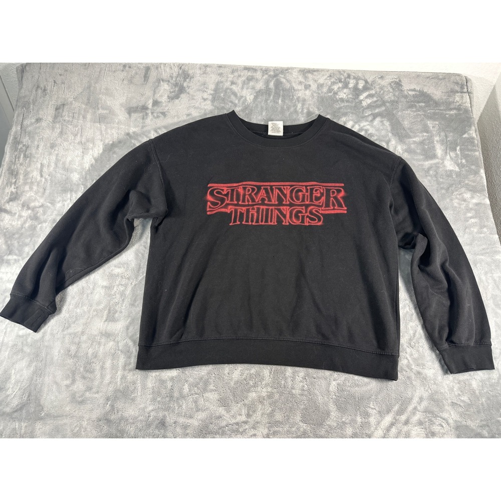 Stranger Things Sweatshirt Womens XXL Black Red Logo Graphic Pullover Netflix